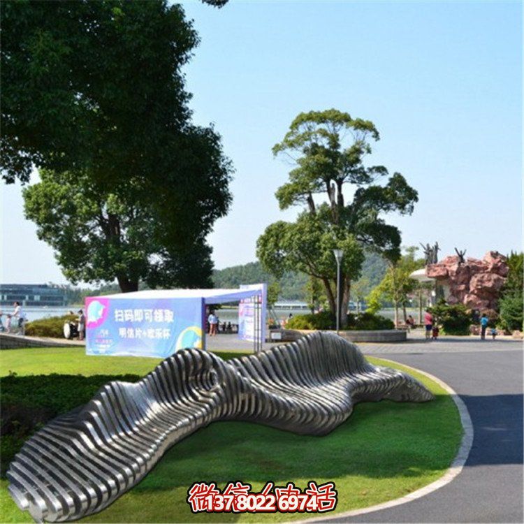 不銹鋼異形座椅，金屬波浪形雕塑抽象假山造型椅子