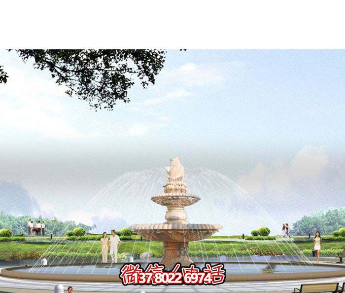 精美漢白玉噴泉，石雕鯉魚雕塑擺放