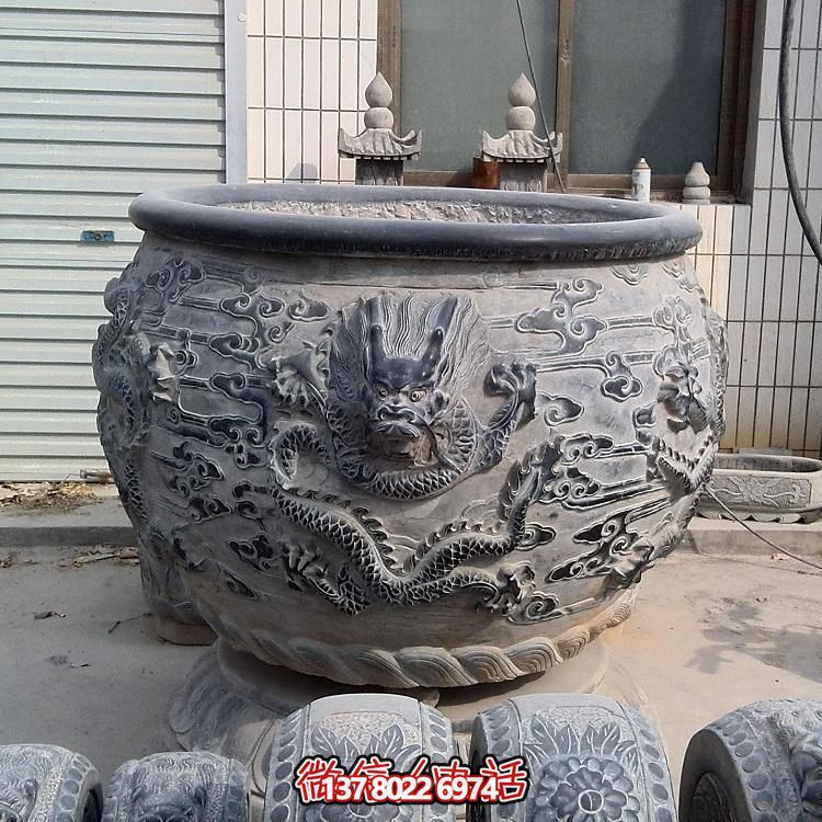 石雕仿古舊圓形裝飾缸，精美外觀，多功能應(yīng)用