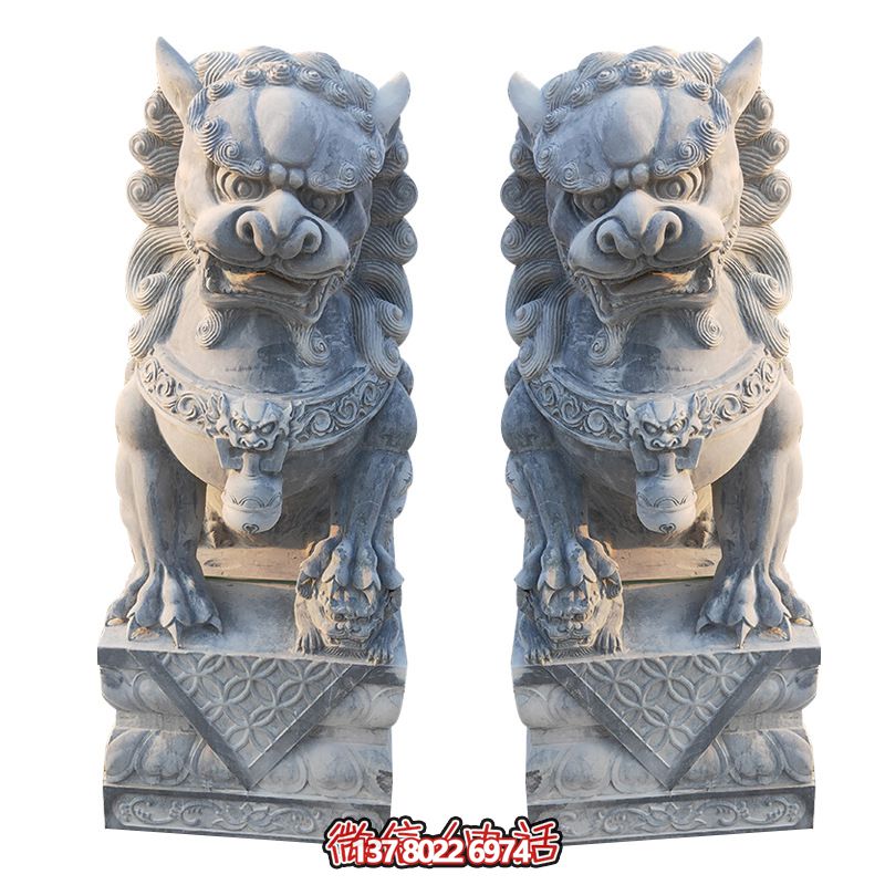 經(jīng)典石雕大理獅子雕塑，精致祠堂裝飾
