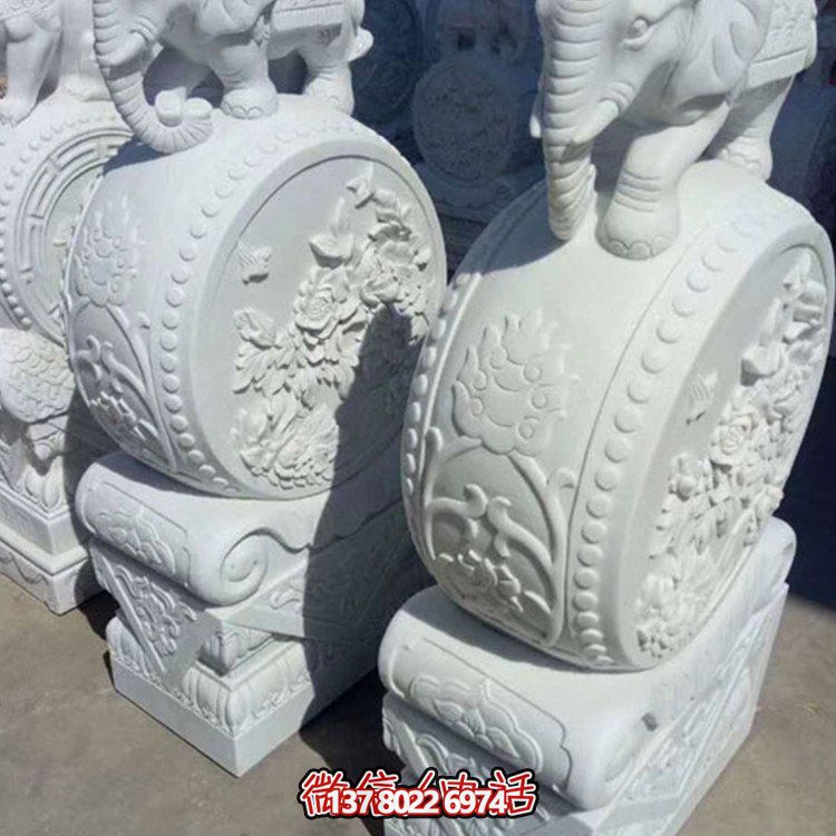 漢白玉小象石雕抱鼓，為您的別墅庭院增添優(yōu)雅氣息