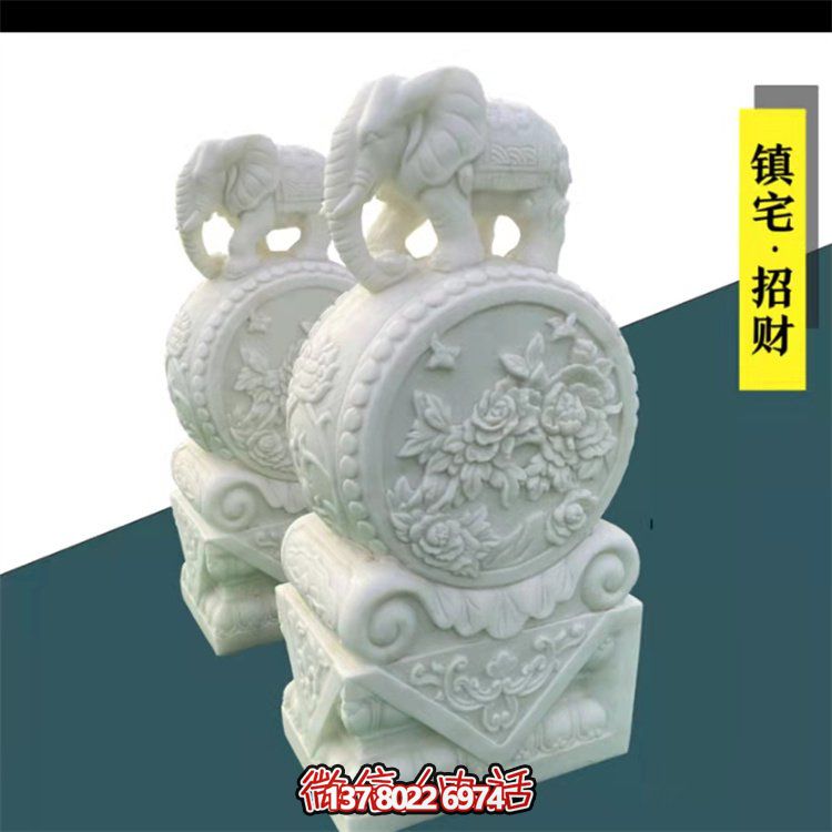 給庭院增添經(jīng)典氣息，漢白玉石抱鼓門墩裝飾