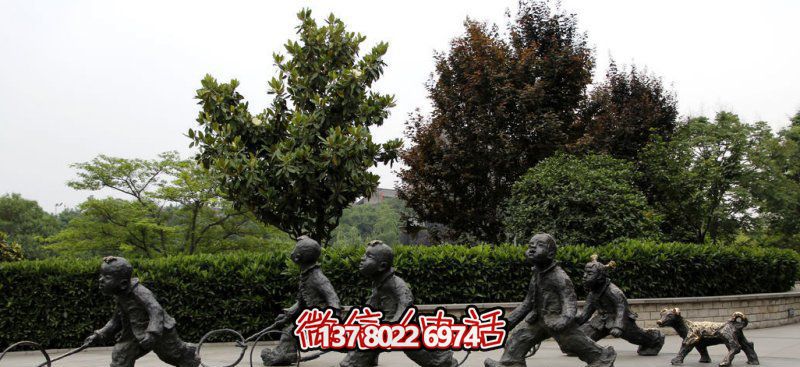 推鐵環(huán)，兒童奔跑，公園雕塑銅雕