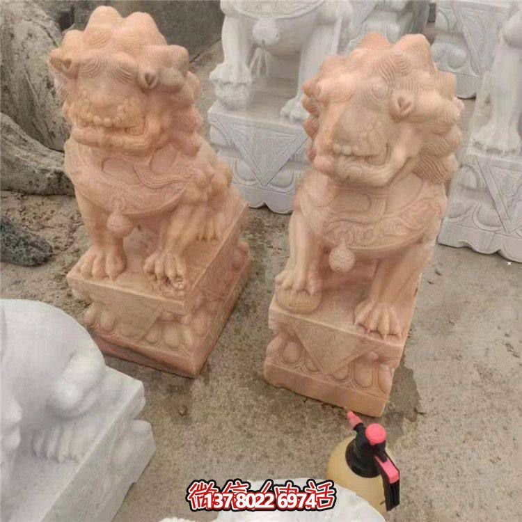 獅子雕塑，紅晚霞染大理石庭院戶外裝飾