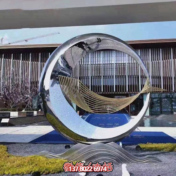 精美不銹鋼圓環(huán)雕塑，給酒店、售樓部帶來流水?dāng)[件