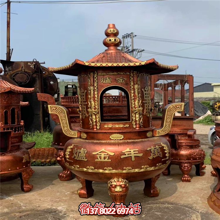 純銅寶香爐，室內(nèi)祠堂浮雕擺放裝飾