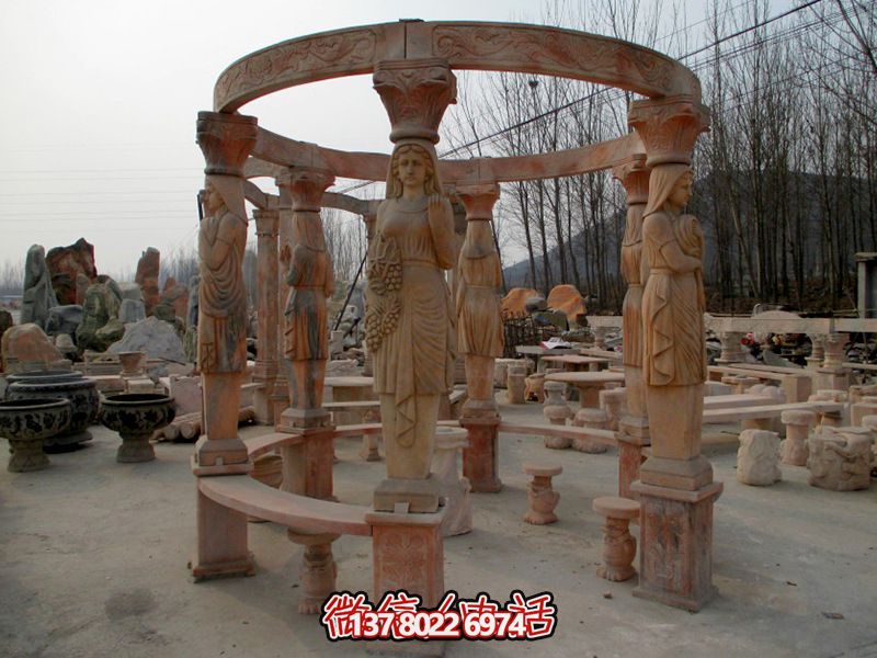 歐式?jīng)鐾?，圓形露天人物石柱擺放城市廣場裝飾