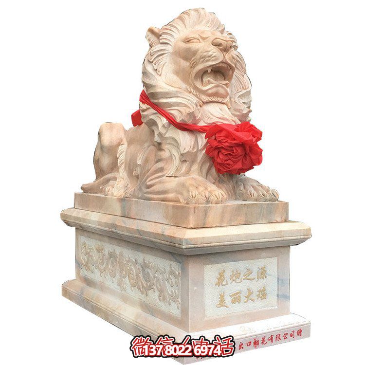 獅子大理石雕塑擺件，精美園林景觀裝飾