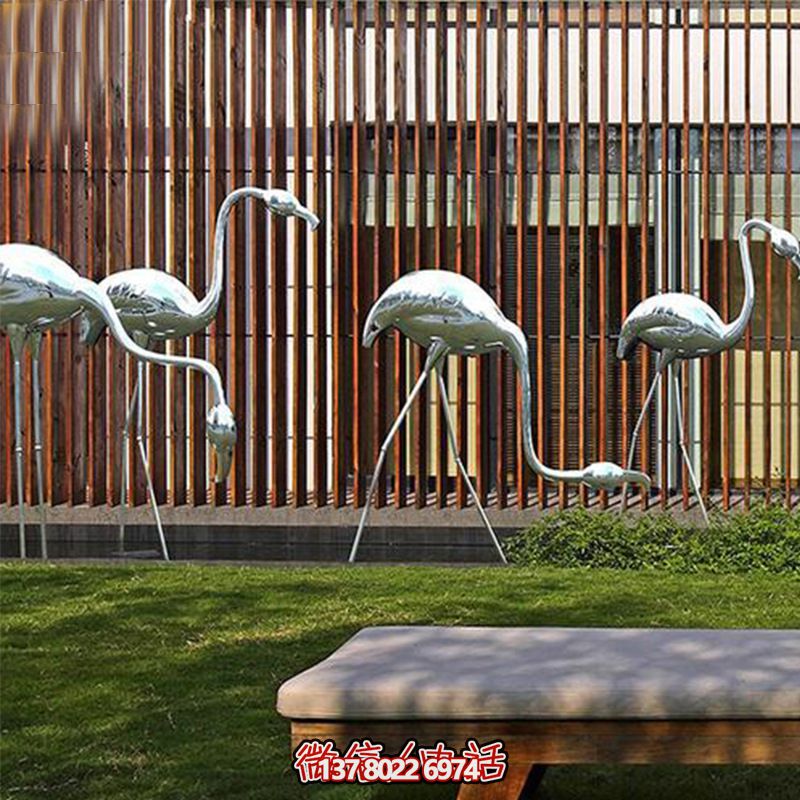 公園休閑裝飾，精美不銹鋼雕塑火烈鳥