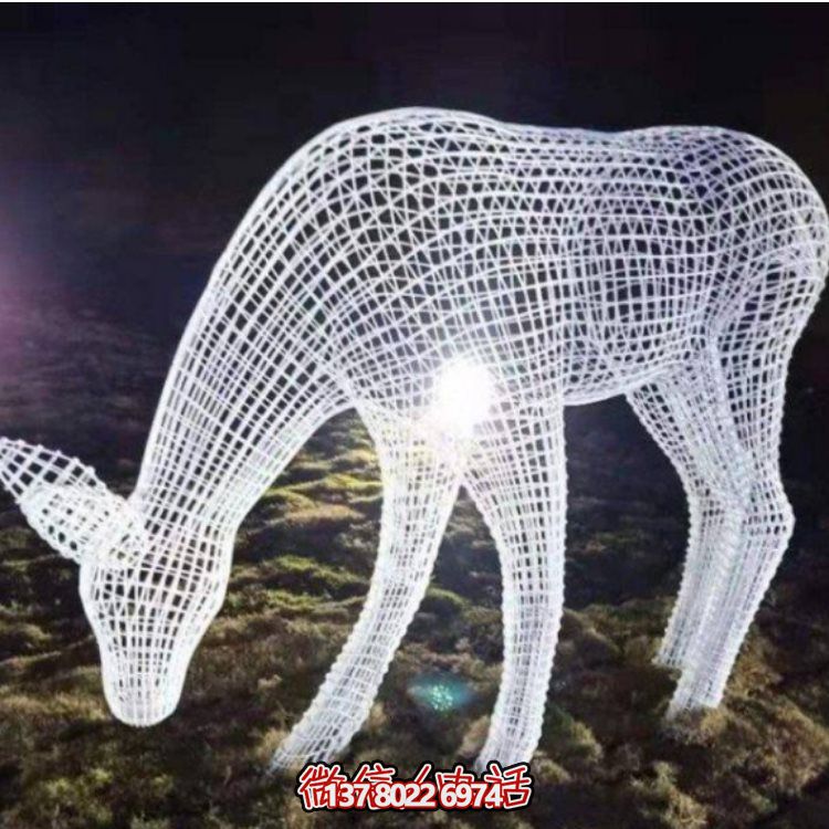 鏤空不銹鋼幾何梅花鹿雕塑，創(chuàng)意戶外擺件