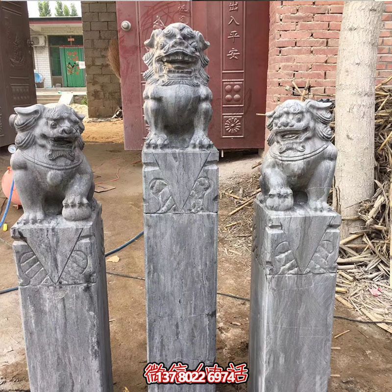 經(jīng)典仿古石獅子拴馬柱擺件，點(diǎn)綴園林