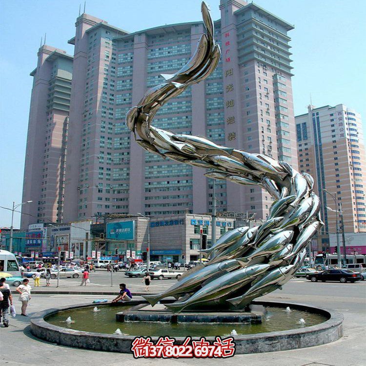 大型水景觀雕塑，螺旋游水魚(yú)群擺放