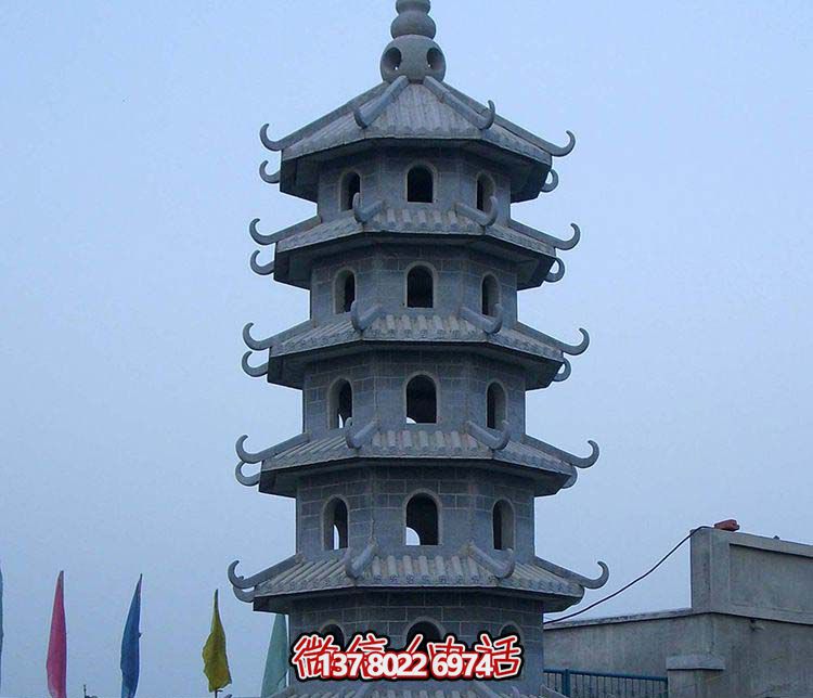古典寶塔景觀園林，精美石雕青石多層搭配
