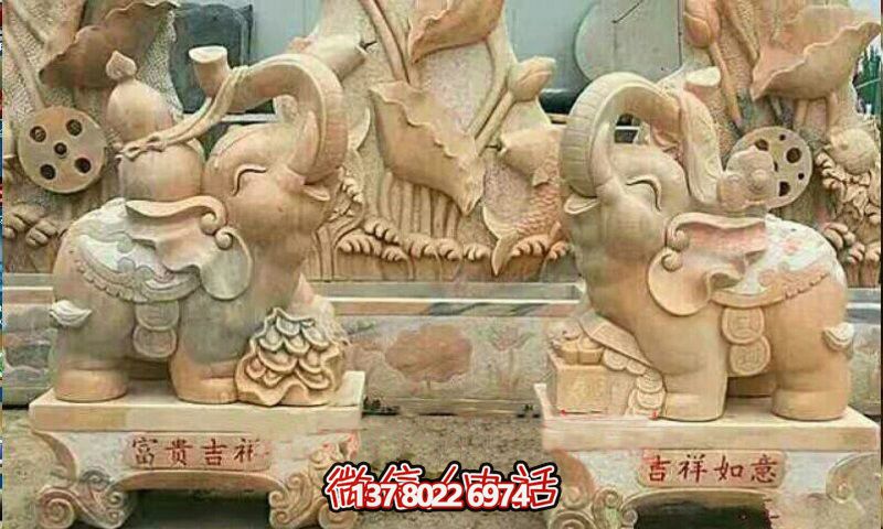 景區(qū)精美黃蠟石雕大象雕塑，精致優(yōu)雅