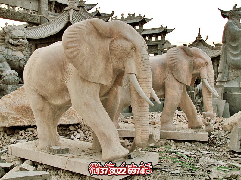 精美大理石石雕大象雕塑，美化戶外園林景區(qū)