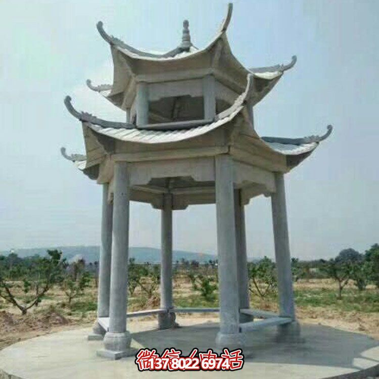 精美仿古建筑二層砂巖大理石涼亭，休閑擺放公園中