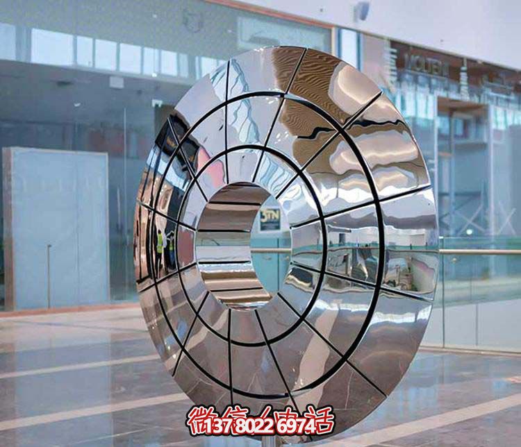 不銹鋼雕塑傘狀圓環(huán)，創(chuàng)意裝點商廈鏡面