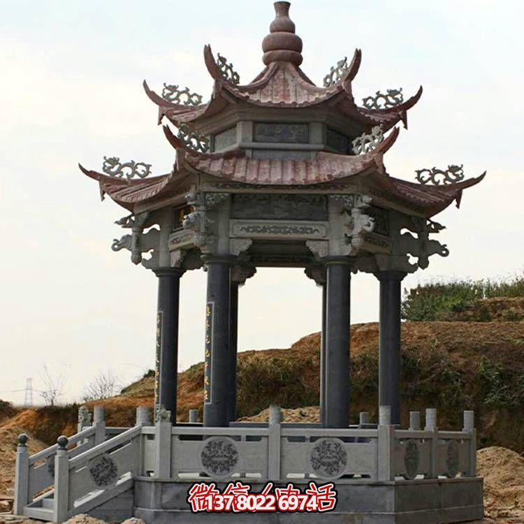 古典風(fēng)格二層涼亭，青石雕刻仿古園林戶外擺放