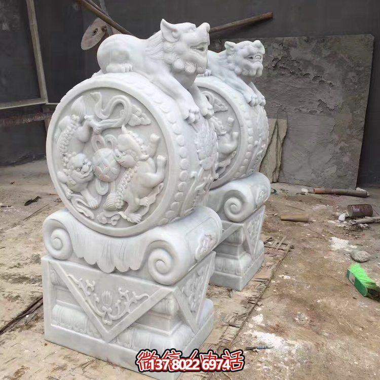 精美大理石石雕抱鼓雕塑，裝點別墅庭院門口