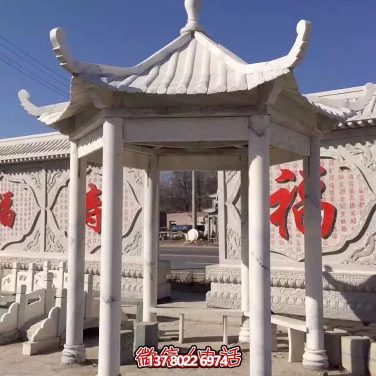 中式古建涼亭，大理石仿古裝飾庭院擺放