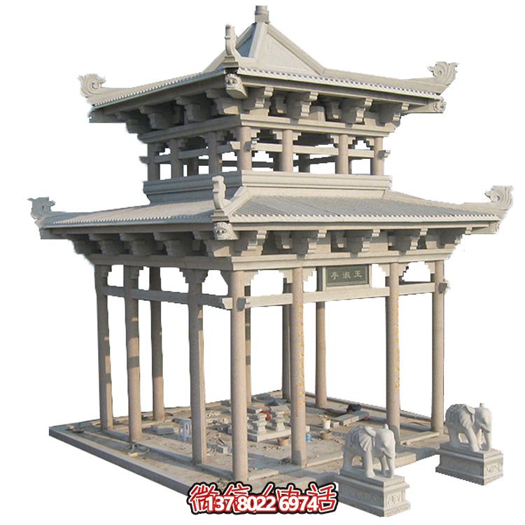 古典多角涼亭建筑大氣，石雕精美，園林景觀完美