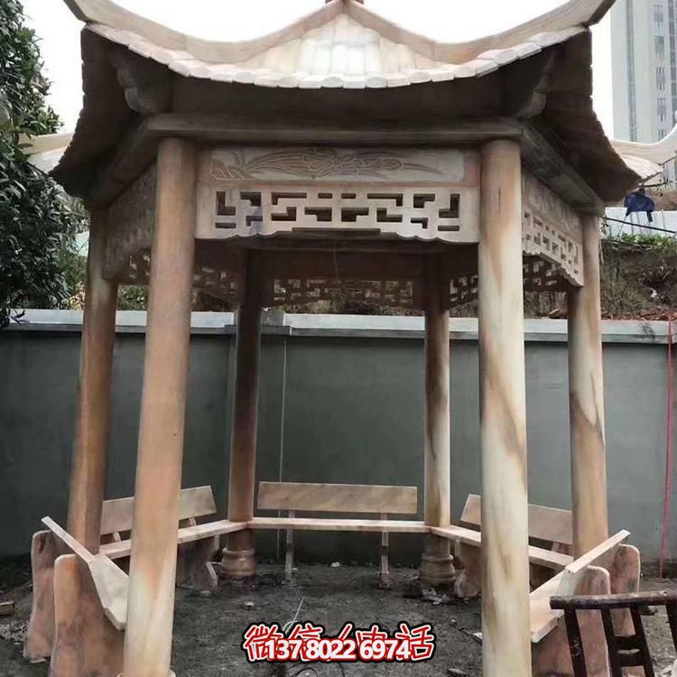 天然紅木雕刻涼亭，打造復古中式庭院休閑石亭