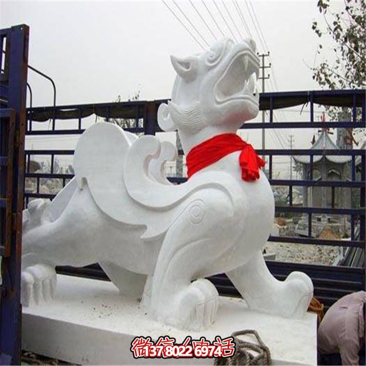 大理石石雕麒麟，古典庭院裝飾精美大型雕塑