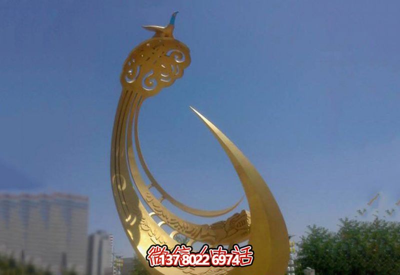 精美不銹鋼鳳凰雕塑，點(diǎn)綴戶外廣場(chǎng)