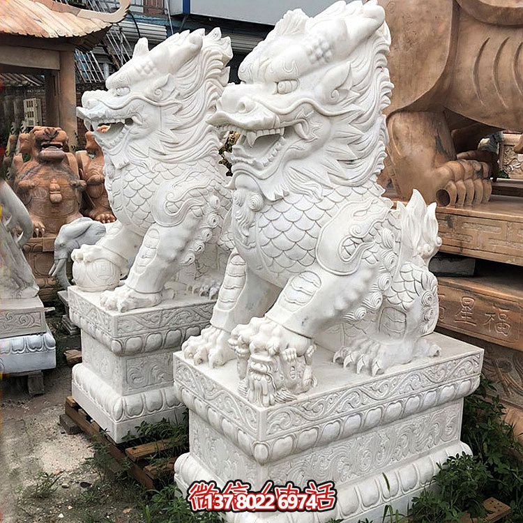 大型漢白玉石雕麒麟雕塑，為您的庭院門口增添獨特景觀