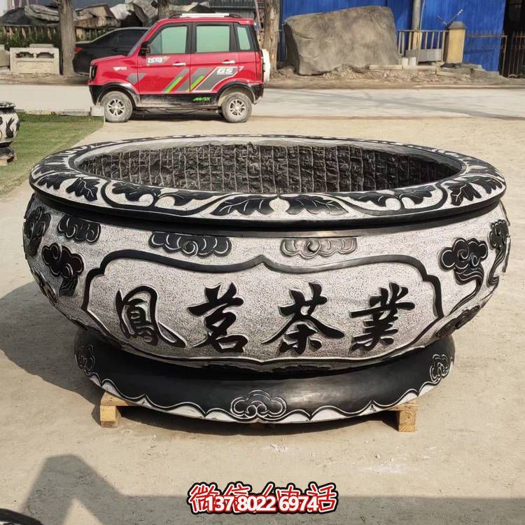仿古青石荷花水缸，配合庭院戶外，點綴人間養(yǎng)魚園