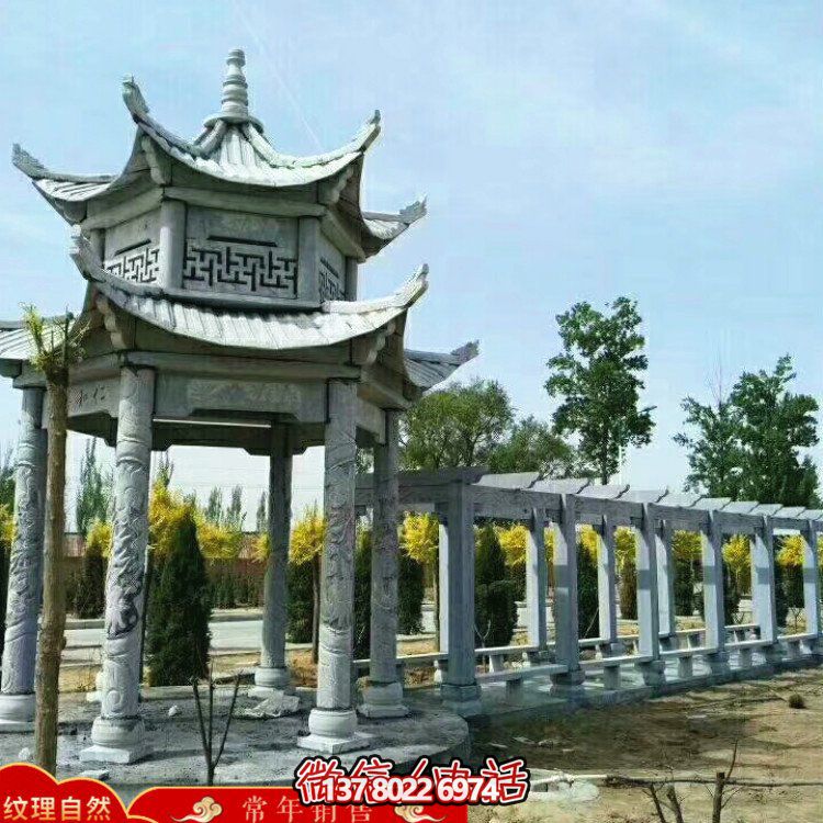 甄選優(yōu)質(zhì)大理石雙層涼亭，精美絕倫的雕塑美景