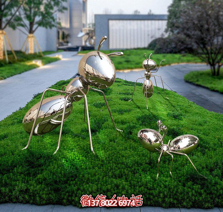 不銹鋼鏡面螞蟻，小區(qū)綠化帶裝飾動物擺件