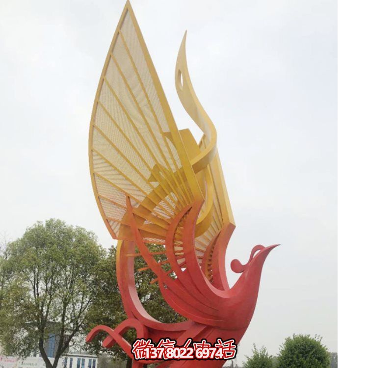 不銹鋼彩繪戶外廣場大型抽象動(dòng)物景觀鳳凰