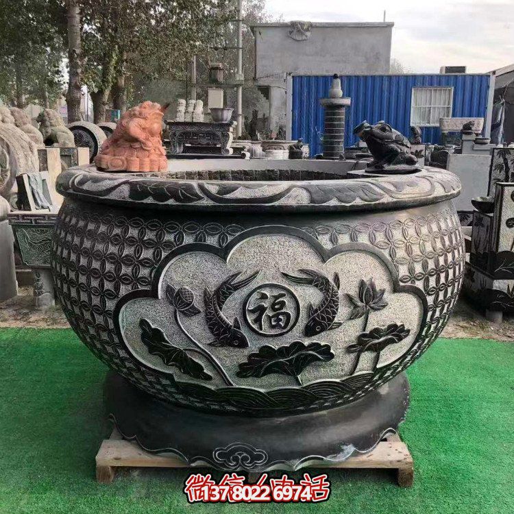 青石大水缸，石雕缸