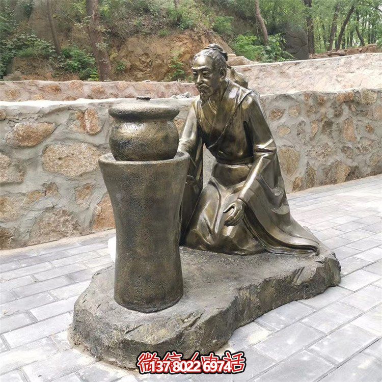 煎藥古代人物，中醫(yī)文化熬制中藥玻璃鋼仿銅情景雕塑