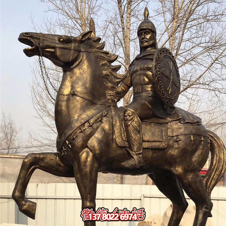 西方古代的騎馬士兵銅雕，手持盾牌騎馬身上的西方戰(zhàn)士