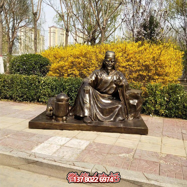 茶圣陸羽雕塑，玻璃鋼仿銅歷史名人情景雕塑
