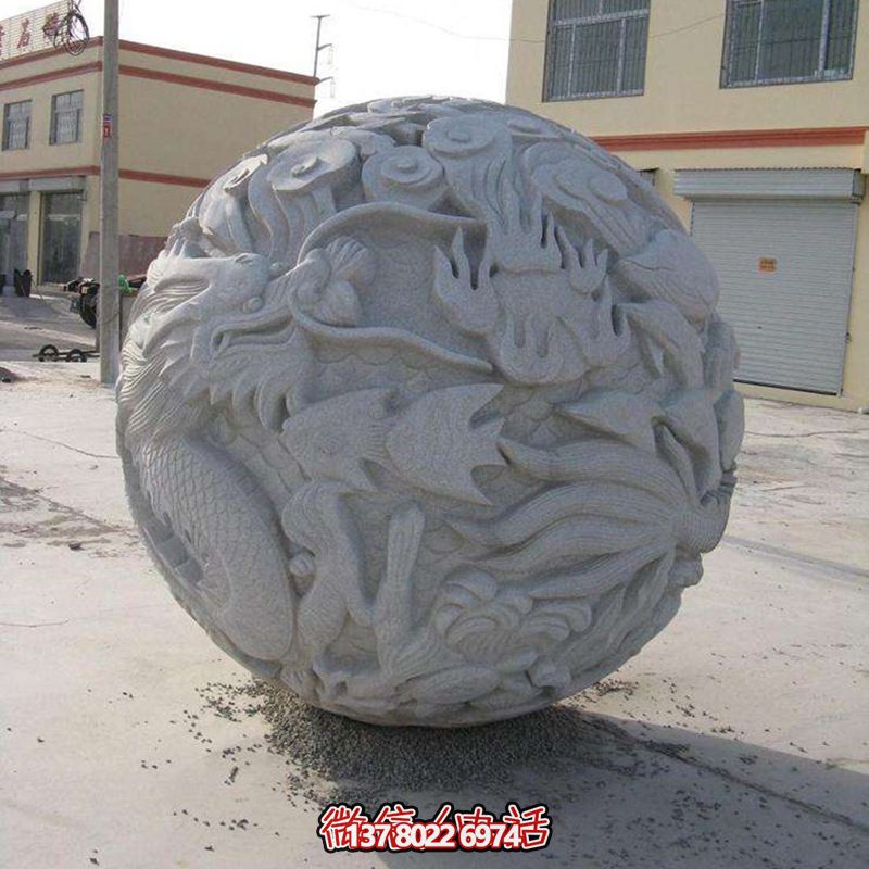 城市廣場(chǎng)球形石龍柱雕刻石雕仿古抱鼓石門(mén)墩擺件